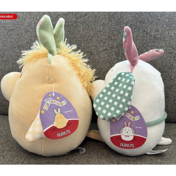 Peanuts Squishmallows Snoopy & Woodstock Easter Bunny Ears 10" Plush Set. New - Picture 4 of 4